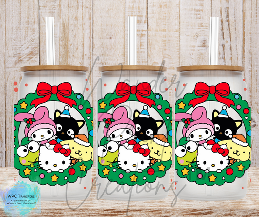 Christmas Kitty & Friends 16OZ Libbey Glass Can