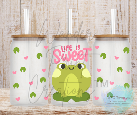 Life Is Sweet Frog 16oz Libbey Glass Can