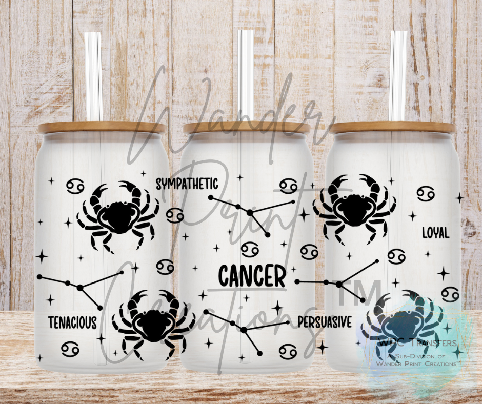 Cancer Zodiac Sign 16oz Libbey Glass Can