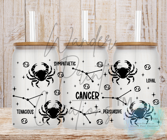 Cancer Zodiac Sign 16oz Libbey Glass Can