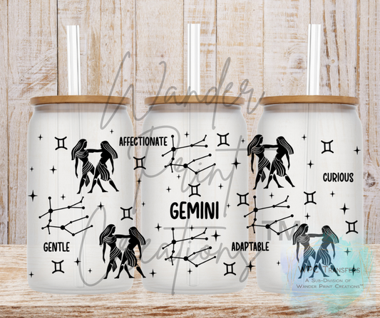 Gemini Zodiac Sign 16oz Libbey Glass Can