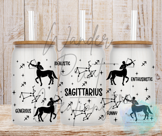 Sagittarius Zodiac Sign 16oz Libbey Glass Can