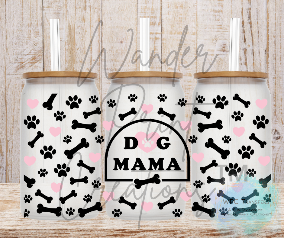 Dog Mama Bones & Paws  16oz Libbey Glass Can