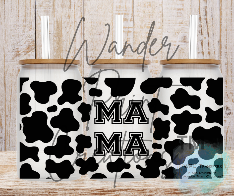 Mama Cow Print  16oz Libbey Glass Can