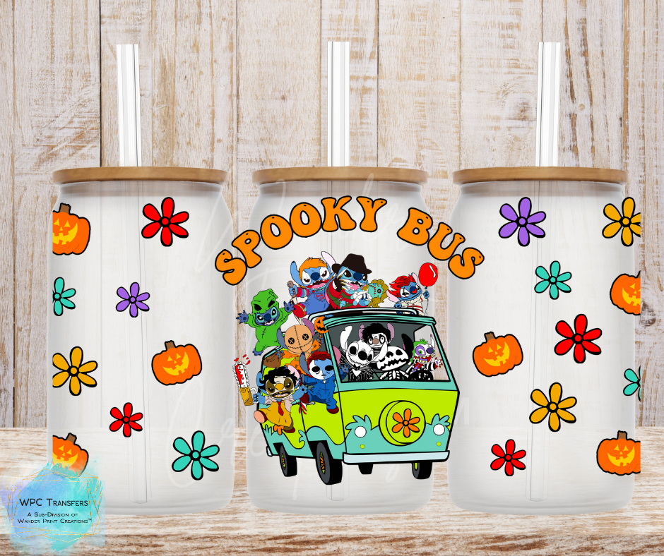 Stitch Spooky Bus 16OZ Libbey Glass Can