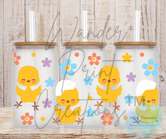 Easter Chicks 16oz Libbey Glass Can