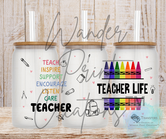 Teacher Life 16oz Libbey Glass Can