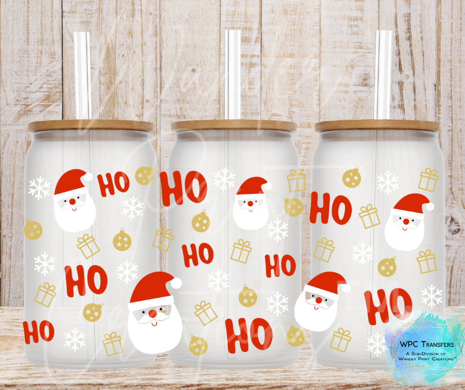 Ho Ho Ho Santa 16oz Libbey Glass Can