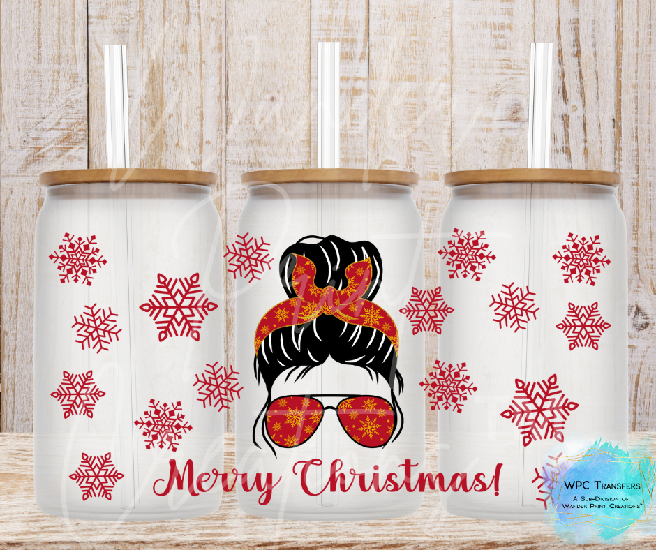 Merry Christmas Buns (Red) 16oz Libbey Glass Can