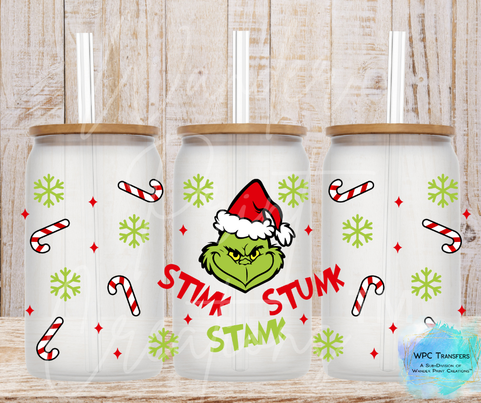 Mr.Grinch Stink , Stank , Stunk 16oz Libbey Glass Can