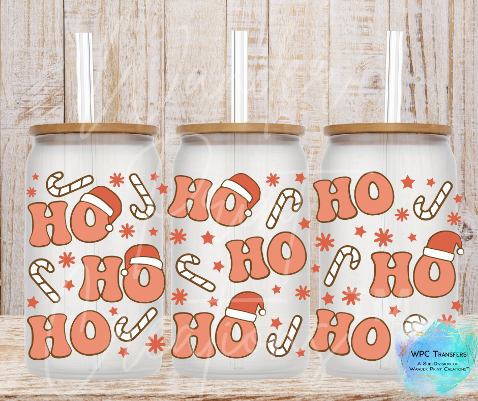 Ho Ho Ho & Candy Canes 16oz Libbey Glass Can