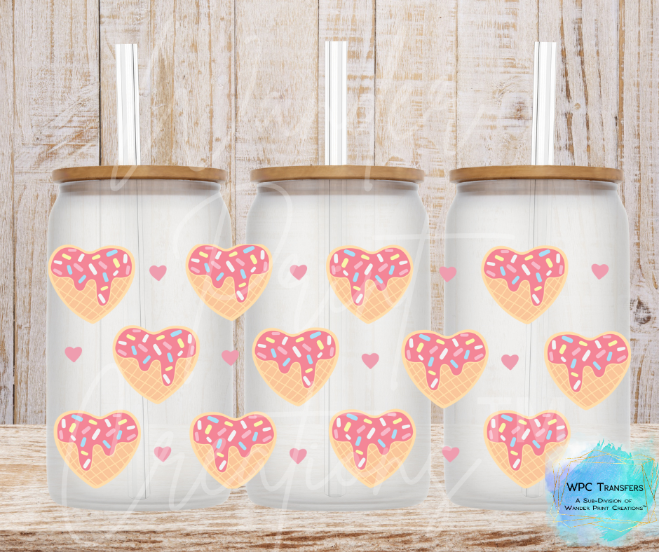 Ice cream Hearts 16oz Libbey Glass Can