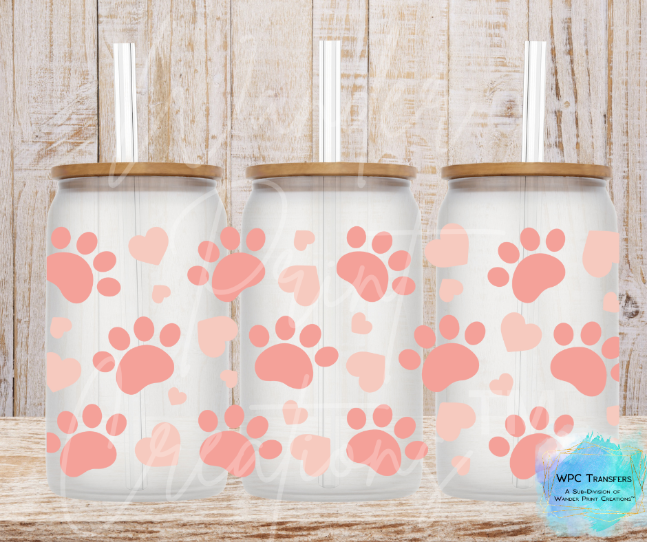 Paws & Hearts 16oz Libbey Glass Can