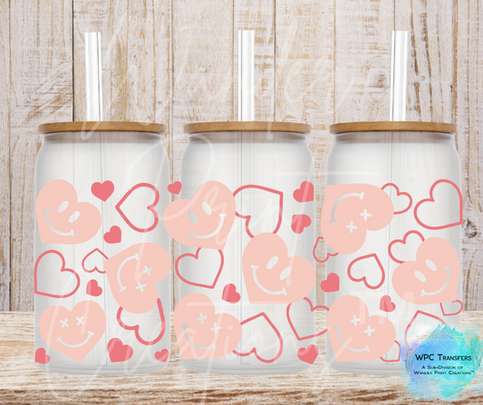 Smiley Valentine Hearts 16oz Libbey Glass Can