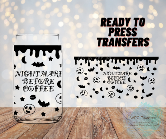 Nightmare before coffee can glass Sublimation Transfer