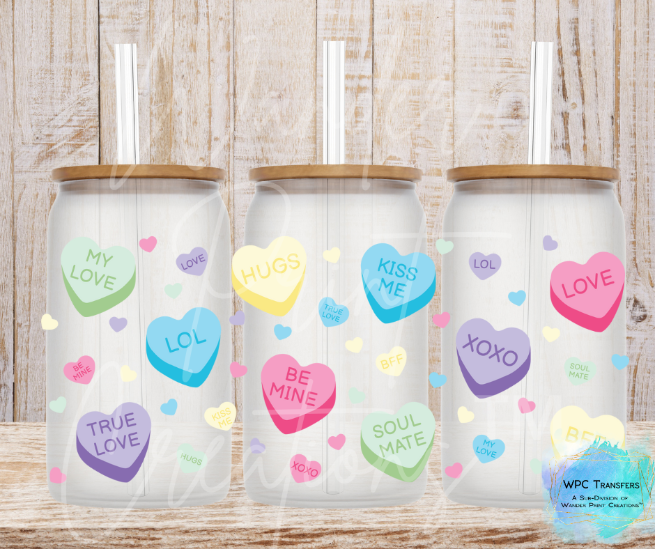 Candy Hearts 16oz Libbey Glass Can