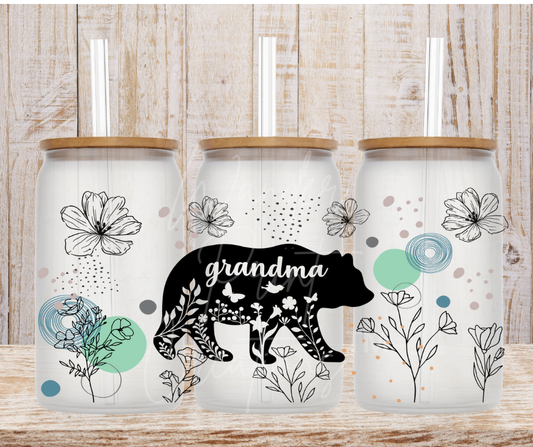 Grandma Bear 16oz Libbey Glass Can