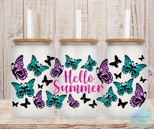 Hello Summer Butterfly 16oz Libbey Glass Can