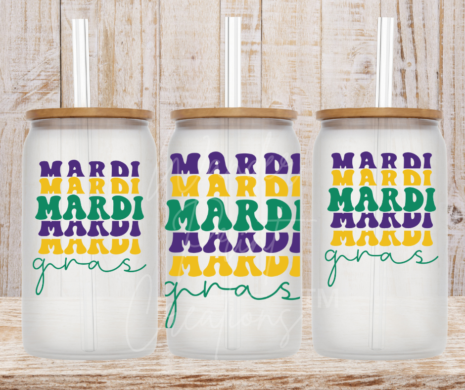 Mardi Gras 16oz Libbey Glass Can