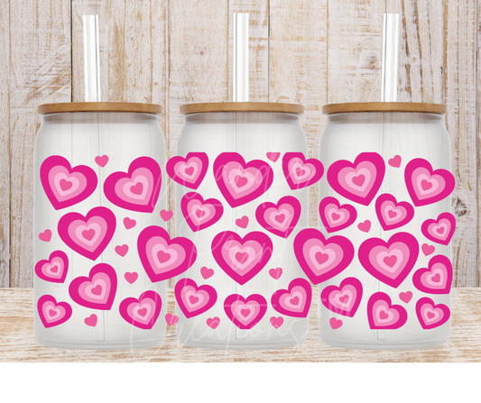 Pink Hearts 16oz Libbey Glass Can