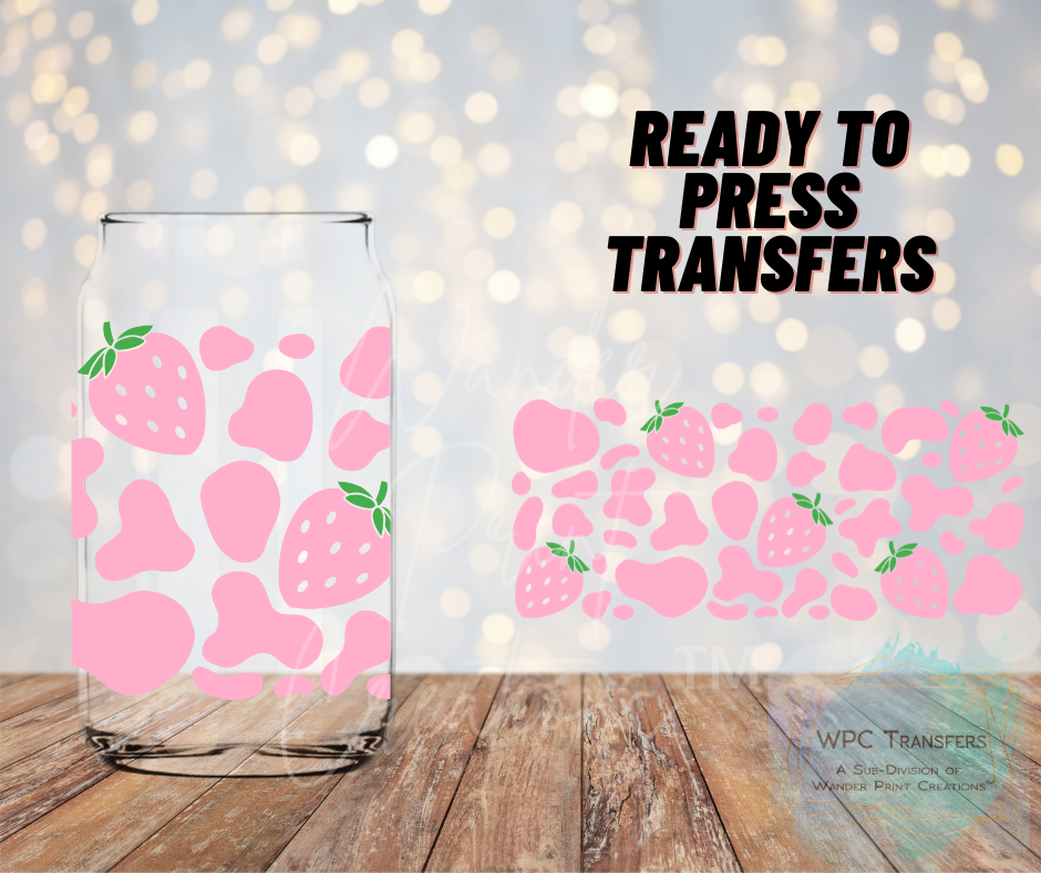 Pink Strawberry Cow Sublimation Transfer