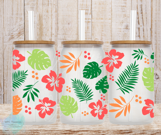 Tropical Leaves 16oz Glass Tumbler